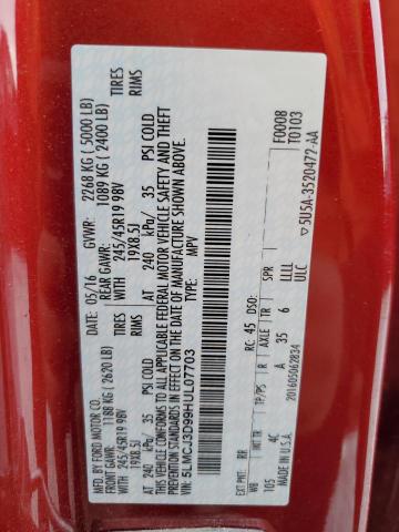 5LMCJ3D99HUL07703 - 2017 LINCOLN MKC RESERVE წითელი ფოტო 13