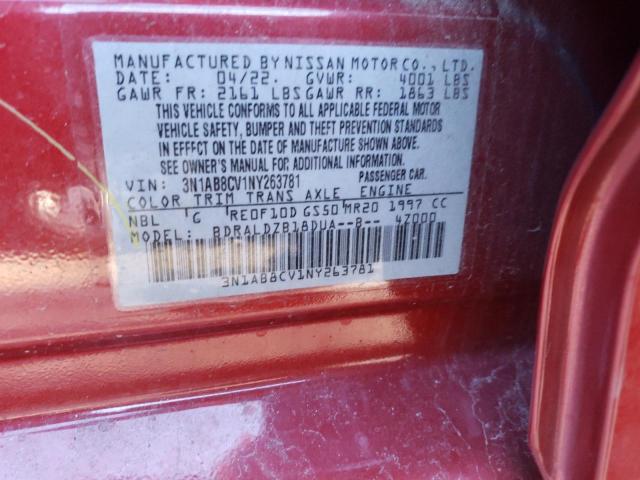 3N1AB8CV1NY263781 - 2022 NISSAN SENTRA SV RED photo 12