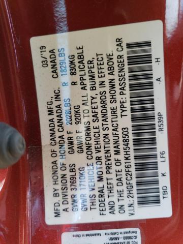 2HGFC2F61KH548503 - 2019 HONDA CIVIC LX RED photo 13