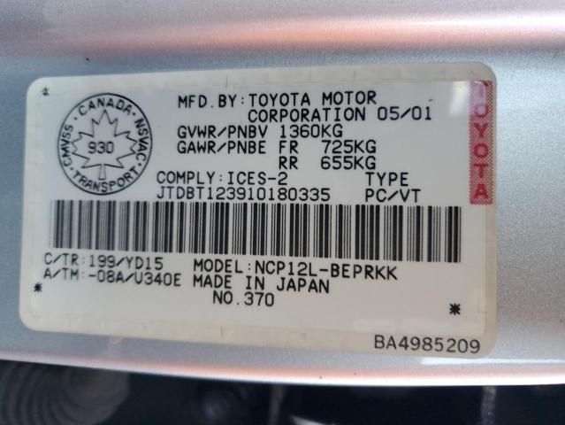 JTDBT123910180335 - 2001 TOYOTA ECHO SILVER photo 13