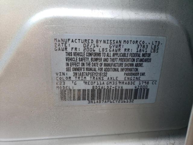 3N1AB7AP6EY216132 - 2014 NISSAN SENTRA S SILVER photo 12