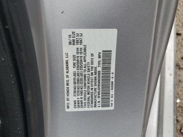 5FNRL6H95KB030989 - 2019 HONDA ODYSSEY ELITE Plata foto 12