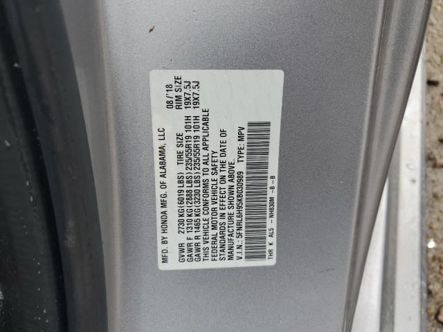 5FNRL6H95KB030989 - 2019 HONDA ODYSSEY ELITE SILVER photo 12