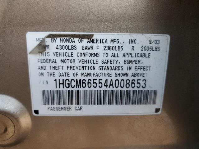 1HGCM66554A008653 - 2004 HONDA ACCORD EX GOLD photo 12