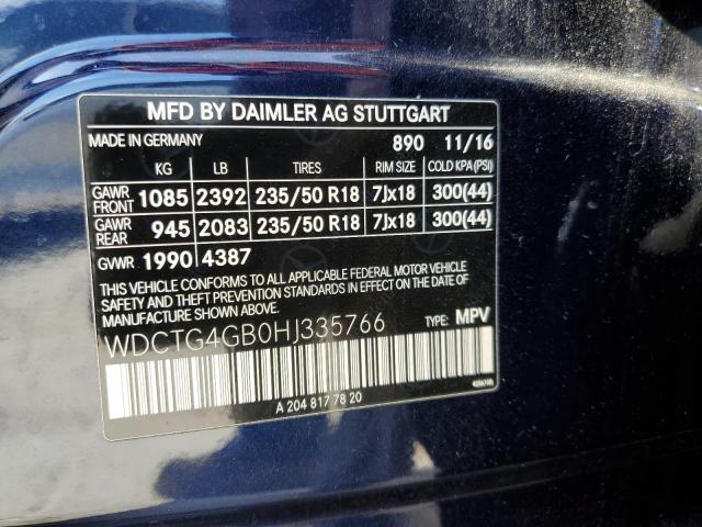 WDCTG4GB0HJ335766 - 2017 MERCEDES-BENZ GLA 250 4MATIC BLUE photo 13