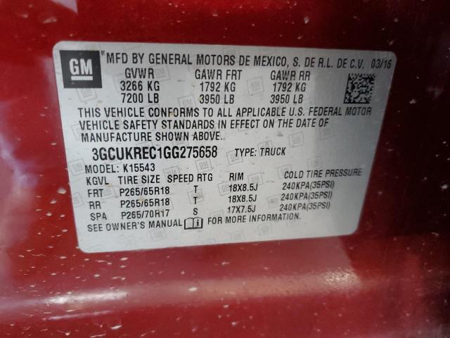 3GCUKREC1GG275658 - 2016 CHEVROLET SILVERADO K1500 LT MAROON photo 12