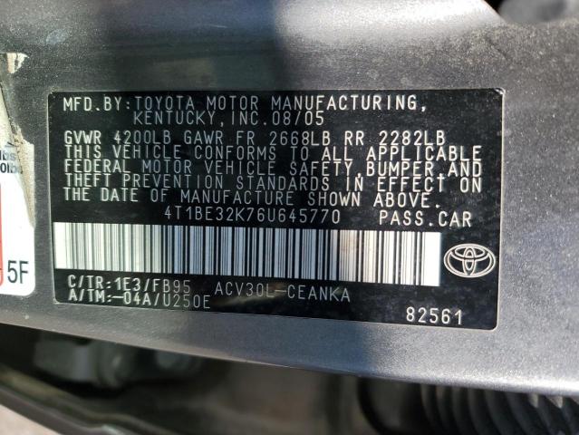 4T1BE32K76U645770 - 2006 TOYOTA CAMRY LE GRAY photo 12