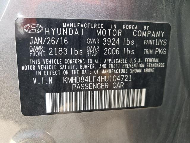 KMHD84LF4HU104721 - 2017 HYUNDAI ELANTRA SE GRAY photo 12