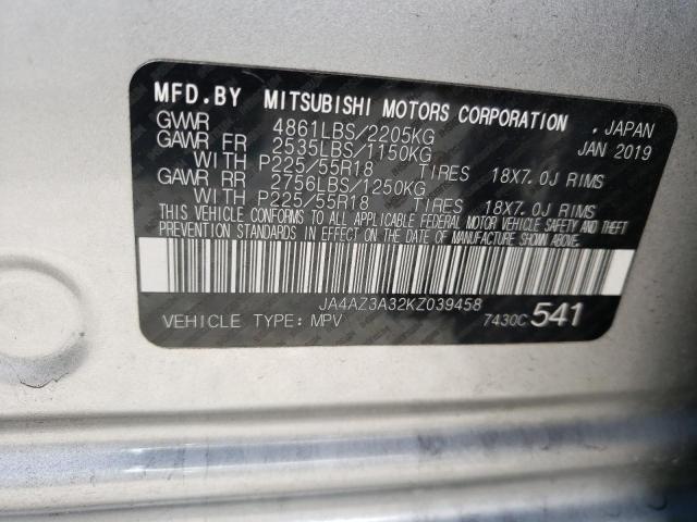 JA4AZ3A32KZ039458 - 2019 MITSUBISHI OUTLANDER SE SILVER photo 12