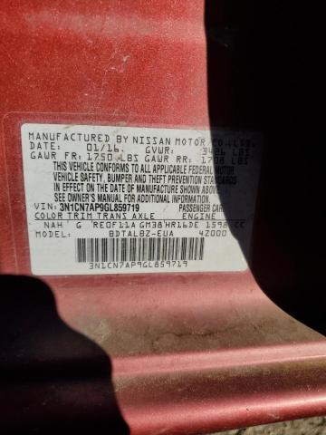 3N1CN7AP9GL859719 - 2016 NISSAN VERSA S RED photo 12