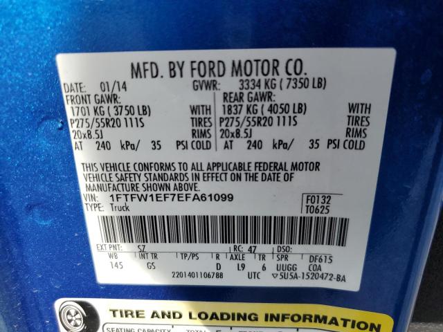 1FTFW1EF7EFA61099 - 2014 FORD F150 SUPERCREW BLUE photo 12