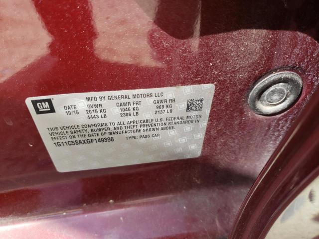 1G11C5SAXGF149398 - 2016 CHEVROLET MALIBU LIM LT 勃艮第红 照片 12