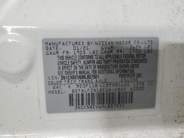 3N1CN8EV6ML857551 - 2021 NISSAN VERSA SV WHITE photo 12