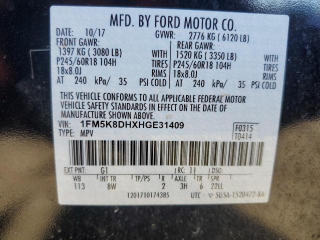 1FM5K8DHXHGE31409 - 2017 FORD EXPLORER XLT BLACK photo 14