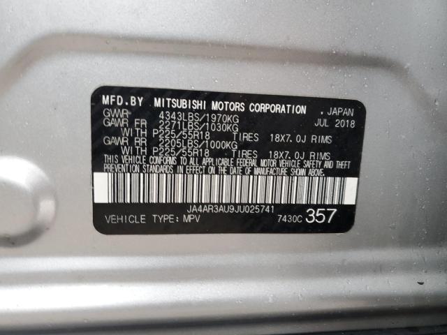 JA4AR3AU9JU025741 - 2018 MITSUBISHI OUTLANDER ES 银色 照片 12