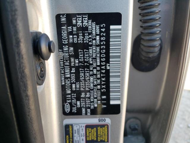 5XYKT4A66DG358245 - 2013 KIA SORENTO LX SILVER photo 12