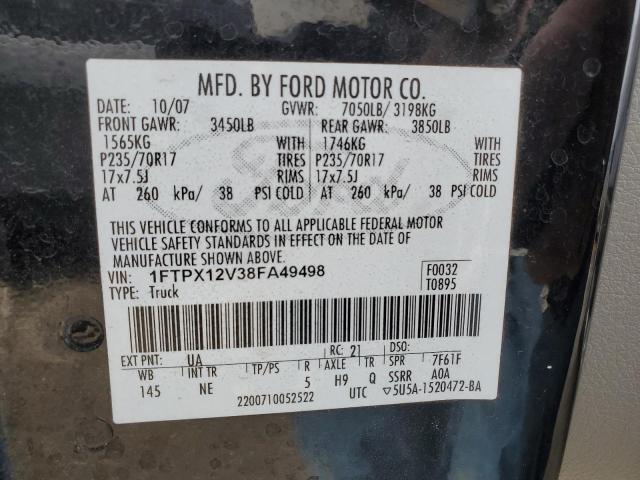 1FTPX12V38FA49498 - 2008 FORD F150 BLACK photo 12