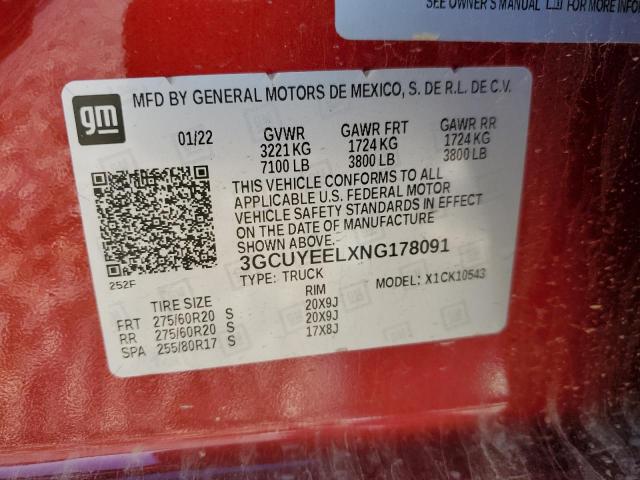 3GCUYEELXNG178091 - 2022 CHEVROLET SILVERADO K1500 RST RED photo 12