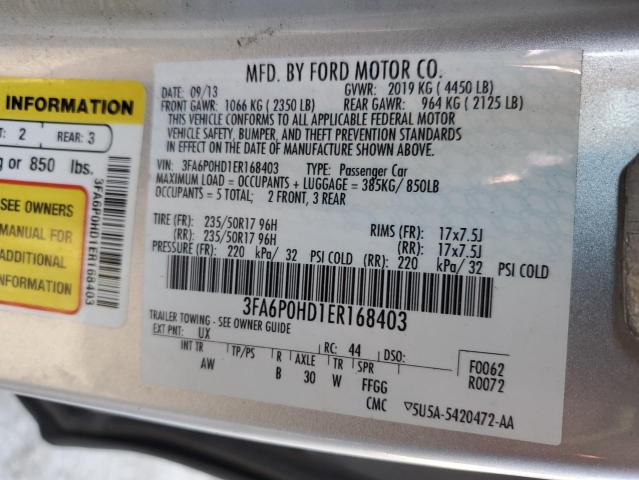 3FA6P0HD1ER168403 - 2014 FORD FUSION SE SILVER photo 12