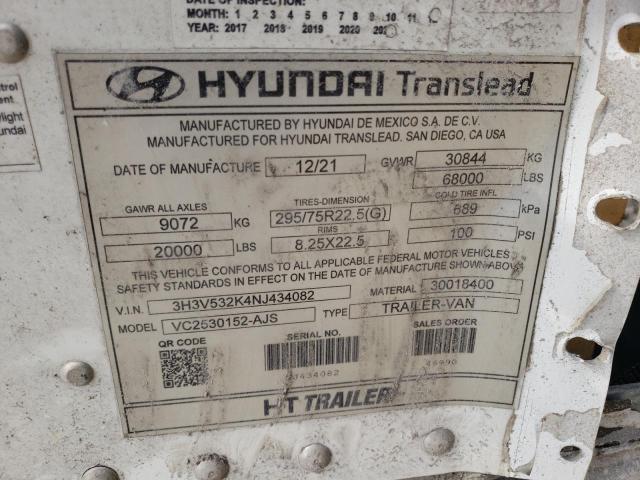 3H3V532K4NJ434082 - 2022 HYUNDAI TRANSLEAD WHITE photo 10