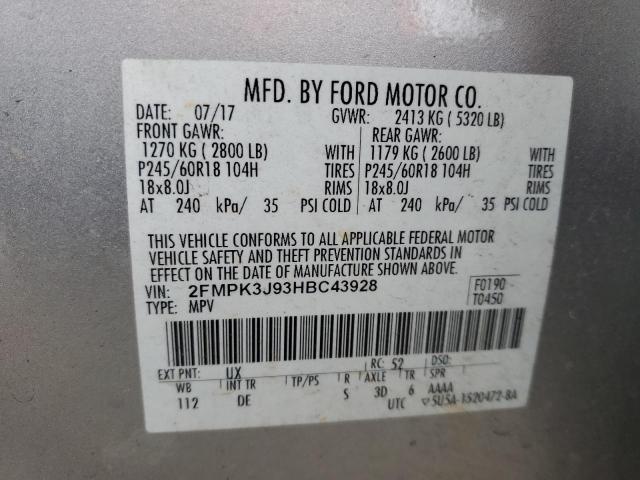 2FMPK3J93HBC43928 - 2017 FORD EDGE SEL SILVER photo 13