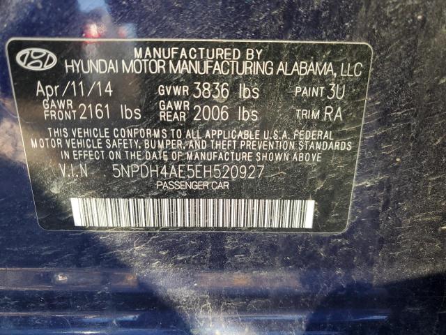 5NPDH4AE5EH520927 - 2014 HYUNDAI ELANTRA SE BLUE photo 12