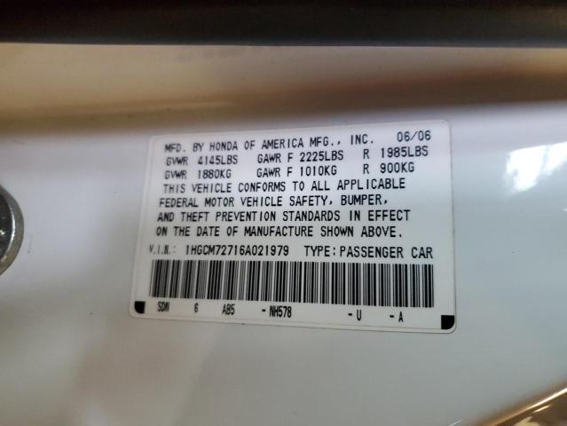 1HGCM72716A021979 - 2006 HONDA ACCORD EX WHITE photo 12