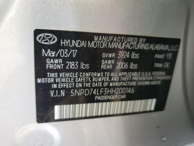 5NPD74LF3HH200146 - 2017 HYUNDAI ELANTRA SE SILVER photo 13