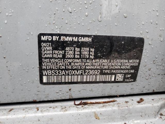 WBS33AY0XMFL23692 - 2021 BMW M3 COMPETITION GRAY photo 13