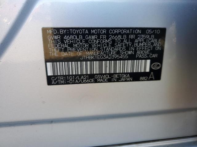 JTHBK1EG3A2395455 - 2010 LEXUS ES 350 SILVER photo 12