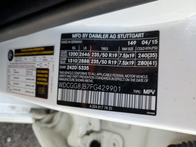 WDCGG8JB7FG429901 - 2015 MERCEDES-BENZ GLK 350 4MATIC WHITE photo 12