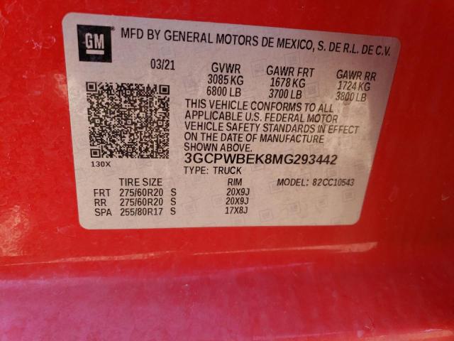 3GCPWBEK8MG293442 - 2021 CHEVROLET SILVERADO C1500 CUSTOM RED photo 13