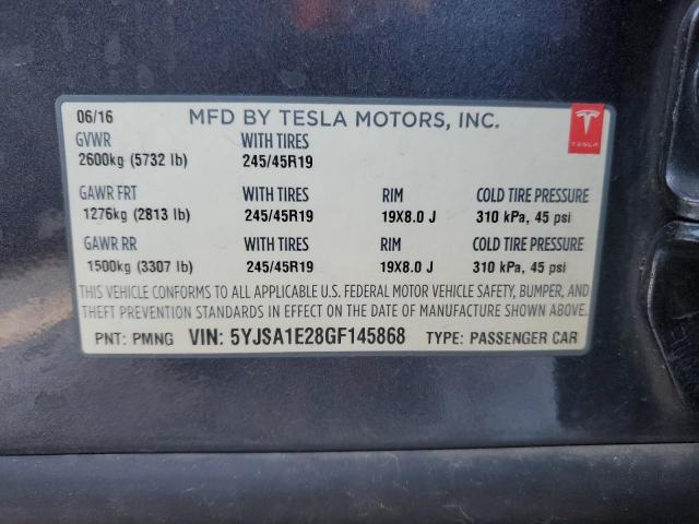 5YJSA1E28GF145868 - 2016 TESLA MODEL S ნაცრისფერი ფოტო 13