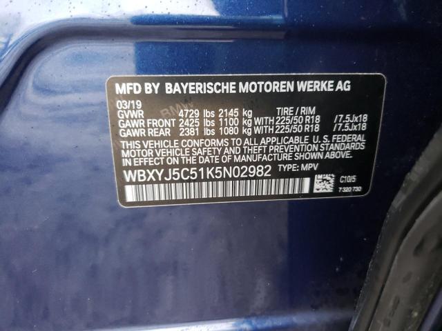 WBXYJ5C51K5N02982 - 2019 BMW X2 XDRIVE28I BLUE photo 13