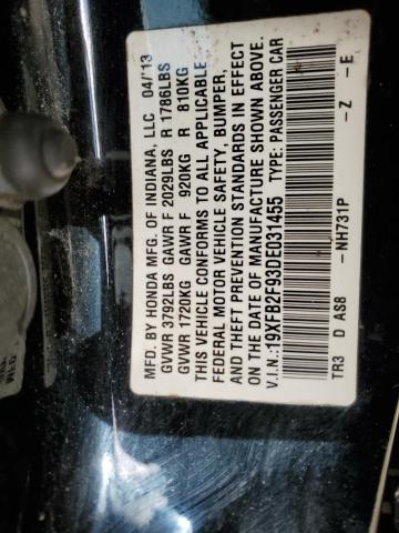 19XFB2F93DE031455 - 2013 HONDA CIVIC EXL შავი ფოტო 12