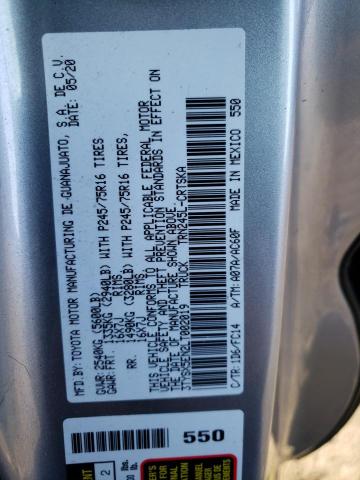 3TYSX5EN2LT002019 - 2020 TOYOTA TACOMA ACCESS CAB ვერცხლისფერი ფოტო 12