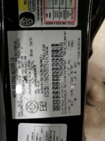 3FAHP0JA8CR369043 - 2012 FORD FUSION SEL BLACK photo 12