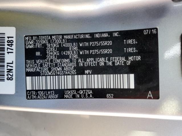 5TDDW5G14GS144265 - 2016 TOYOTA SEQUOIA PLATINUM SILVER photo 13