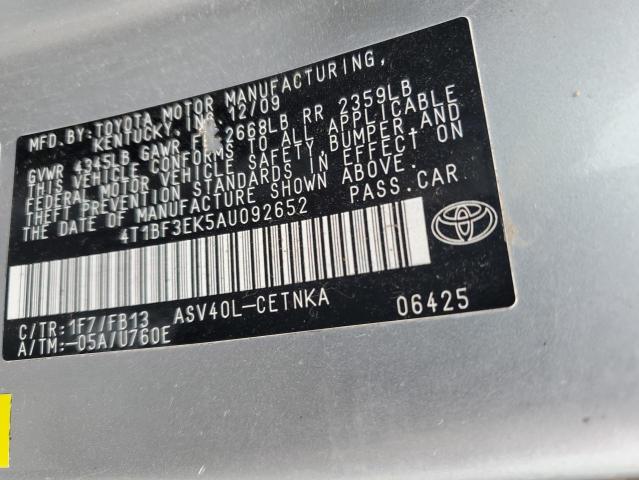 4T1BF3EK5AU092652 - 2010 TOYOTA CAMRY LE/X BASE SILVER photo 13