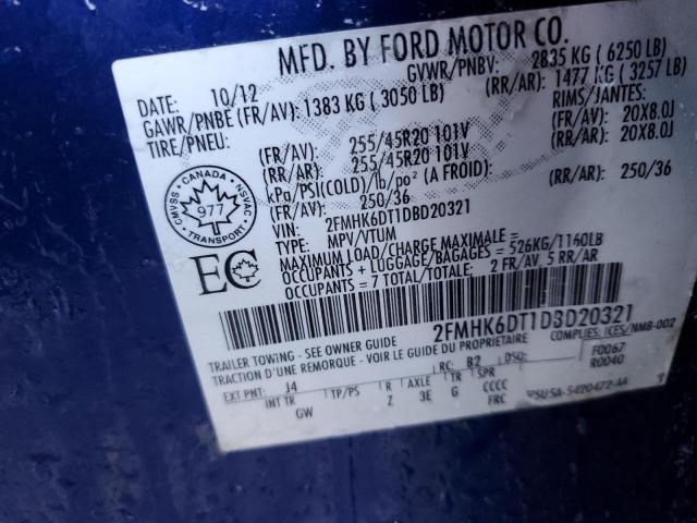 2FMHK6DT1DBD20321 - 2013 FORD FLEX LIMITED BLUE photo 13