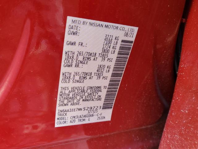 1N6AA1EE7MN529723 - 2021 NISSAN TITAN S RED photo 13