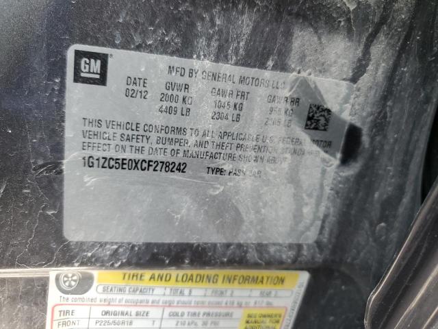 1G1ZC5E0XCF278242 - 2012 CHEVROLET MALIBU 1LT GRAY photo 12