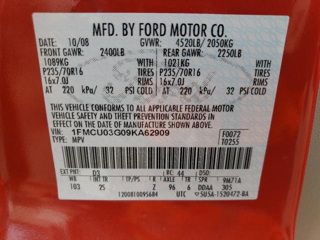 1FMCU03G09KA62909 - 2009 FORD ESCAPE XLT RED photo 13