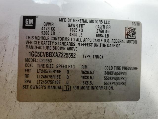 1GC5CVBGXAZ225592 - 2010 CHEVROLET SILVERADO2 C2500 HEAVY DUTY WHITE photo 10