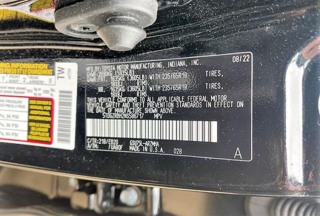 5TDGZRBH2NS586717 - 2022 TOYOTA HIGHLANDER XLE BLACK photo 14