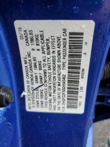 2HGFC2F50GH545462 - 2016 HONDA CIVIC LX BLUE photo 12