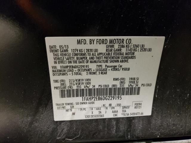 1FAHP2E86DG229195 - 2013 FORD TAURUS SEL BLACK photo 12