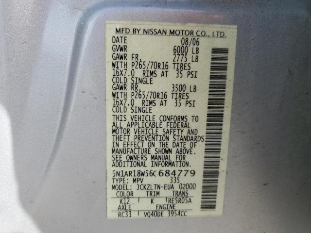 5N1AR18W56C684779 - 2006 NISSAN PATHFINDER LE ვერცხლისფერი ფოტო 14