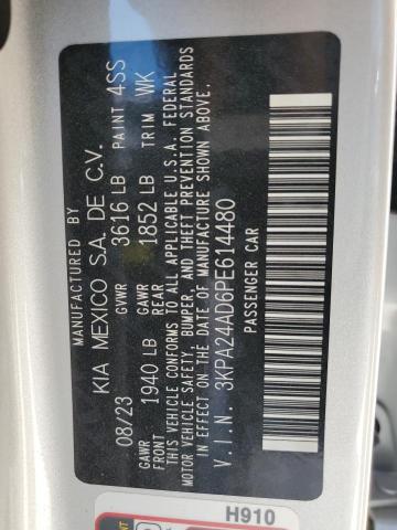 3KPA24AD6PE614480 - 2023 KIA RIO LX SILVER photo 12