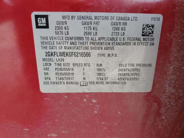 2GKFLWEK6F6216566 - 2015 GMC TERRAIN SLE RED photo 12